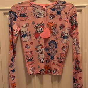 Sugar Thrillz Kawaii Vintage Animals Long Sleeve Sheer Pink Top